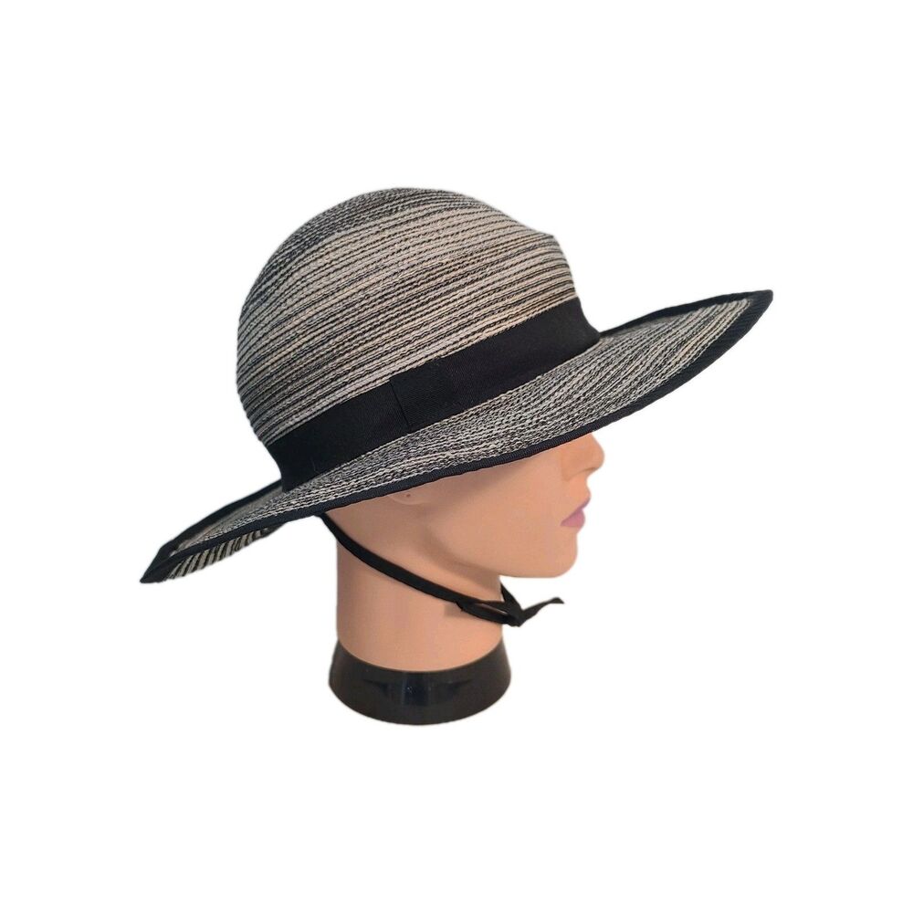 Solar Escape Wide Brim Sun Hat Black Tan OS Chin Strap UV Protection Beach Vacay